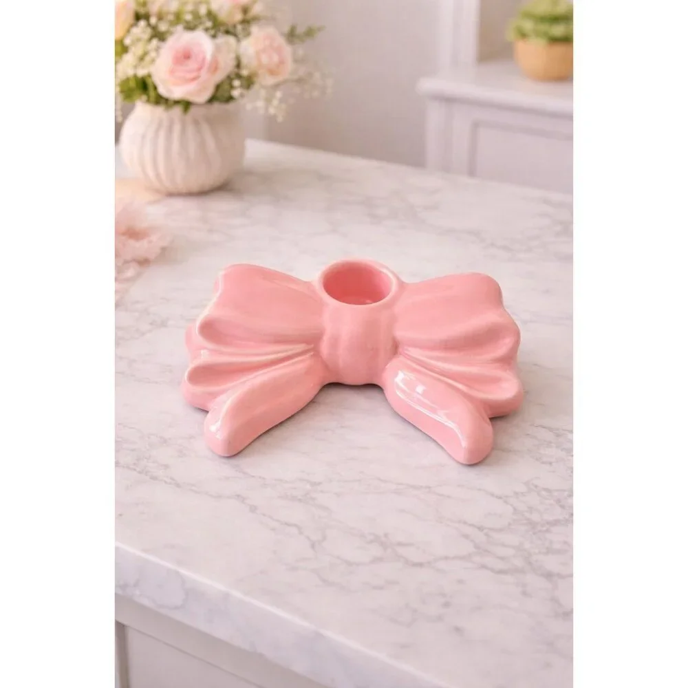 New Pink Bow Bowknot Bowtie Candlestick Holder Stand Wedding Brithday Decor